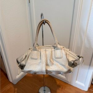 Cream Genuine Leather Shoulder Satchel Bag